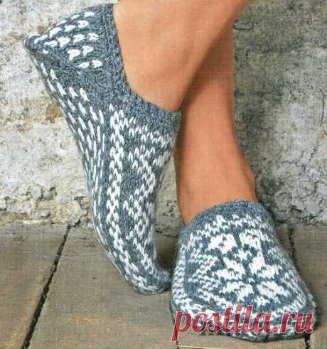Тапочки спицами с Норвежскими узорами » Ниткой - вязаные вещи для вашего дома, вязание крючком, вязание спицами, схемы вязания