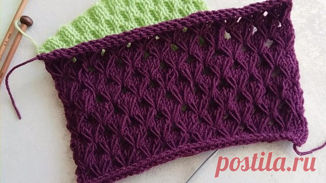 Красивый узор спицами с вытянутыми петлями — схема и видео! .