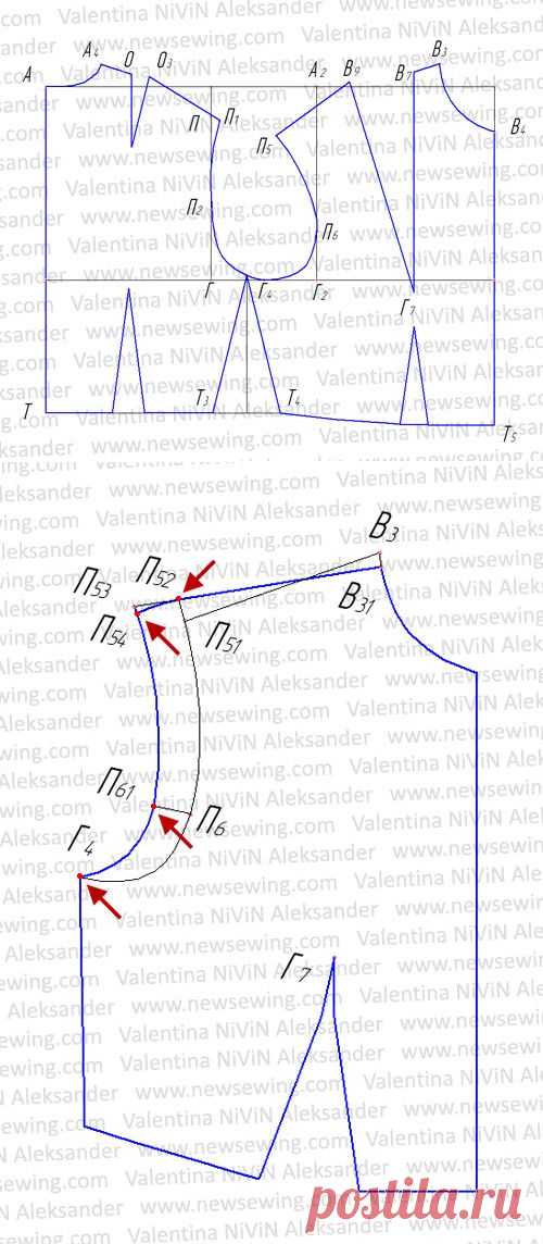 Выкройка лифа с цельнокроеным коротким рукавом II. Пошаговая инструкция построения.