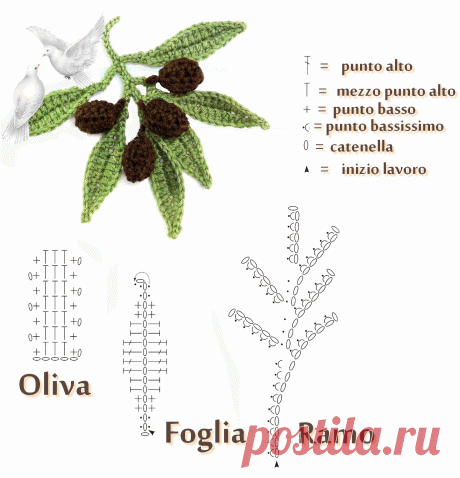 Ветка оливы вязаная крючком