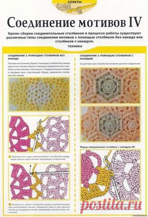 Способы соединения вязаных мотивов.