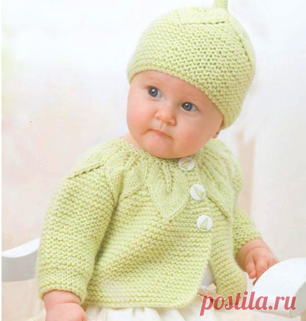 Вязание детской кофточки спицами, «с листьями»