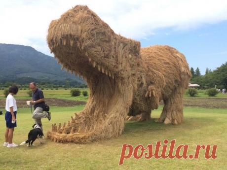 Гигантские динозавры вторглись на рисовые поля в Японии