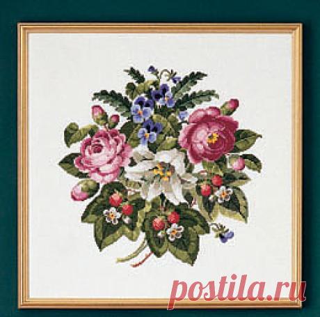 Розы и лилия.Вышивка.