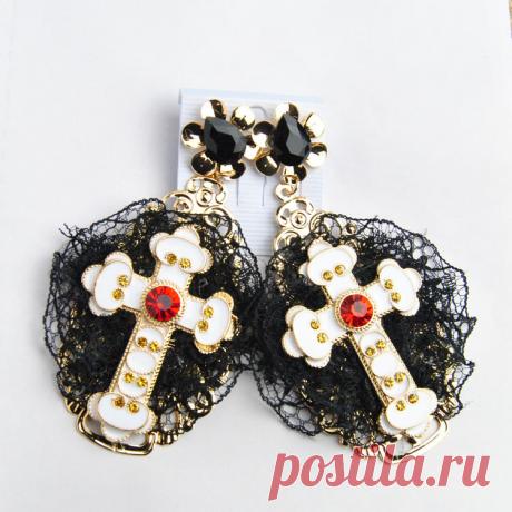 Неправильная стиль большой крестики серьги винтажный висячие серьги для женщины кружево цветок ювелирные изделия E086 купить на AliExpress