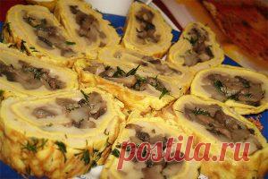 Яично-сырные рулетики с грибами |
