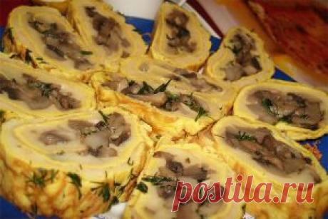 Яично-сырные рулетики с грибами |