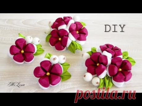 ЗАЖИМЫ С ЦВЕТАМИ, МК / DIY KANZASHI FLOWERS HAIR CLIP