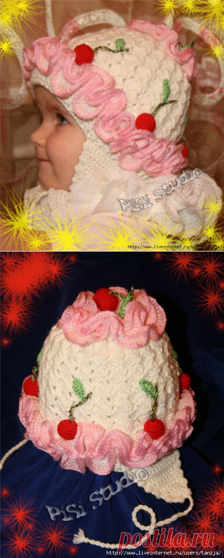 Детская шапочка &quot;Вишневый ЧИЗКЕЙК&quot; (крючок).