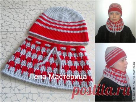Шапка и снуд-воротник "Красная дымка", связанные крючком - Ярмарка Мастеров - ручная работа, handmade