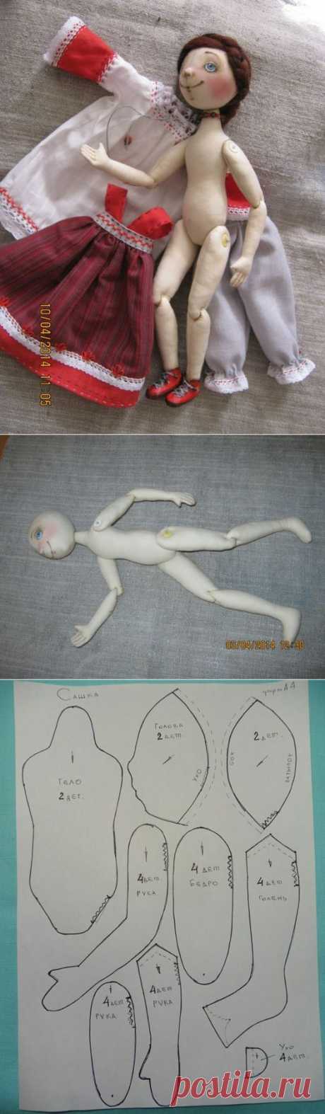 Шарнирная текстильная кукла от Людмилы Кошутиной.