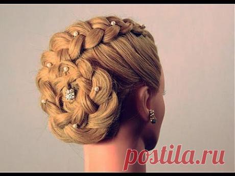 с плетением на длинные волосы. Hairstyle for long hair - YouTube