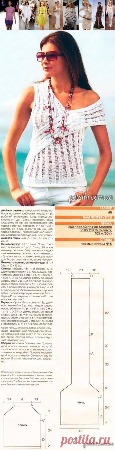 Интересный ажурный топ спицами. Описание, выкройка