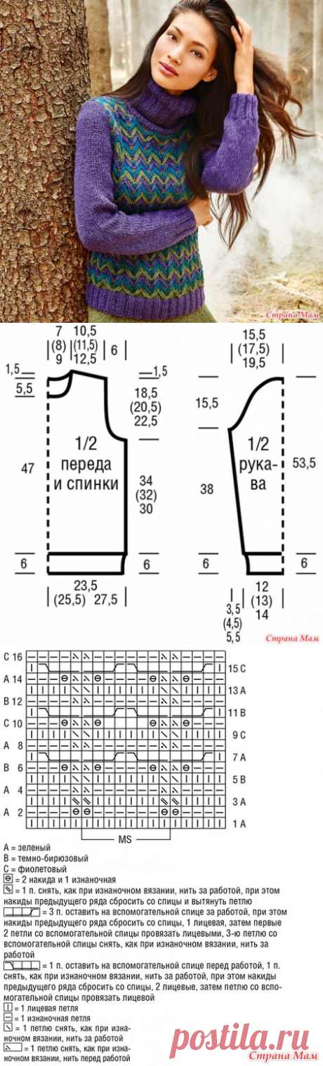 . Свитер с цветным зигзагообразным узором (спицы) - Вязание - Страна Мам