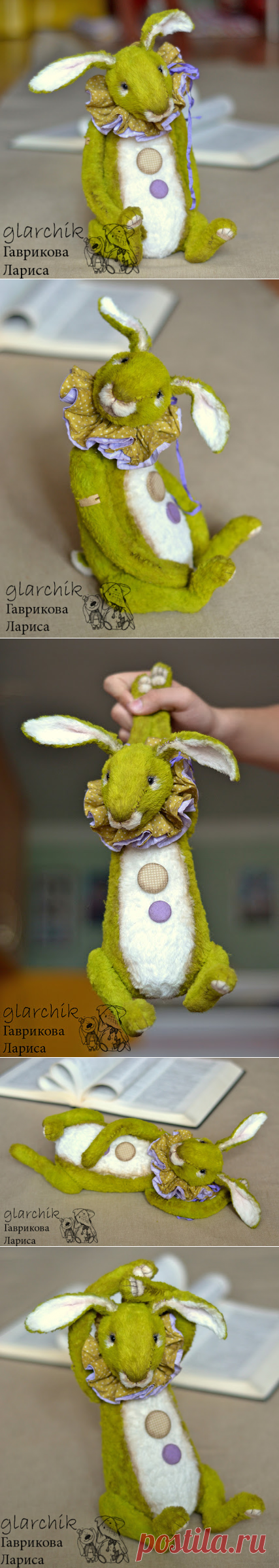 Интерьерные игрушки ручной работы: зеленый заяц (или кролик)