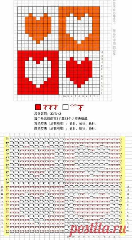 Плед с сердечками крючком