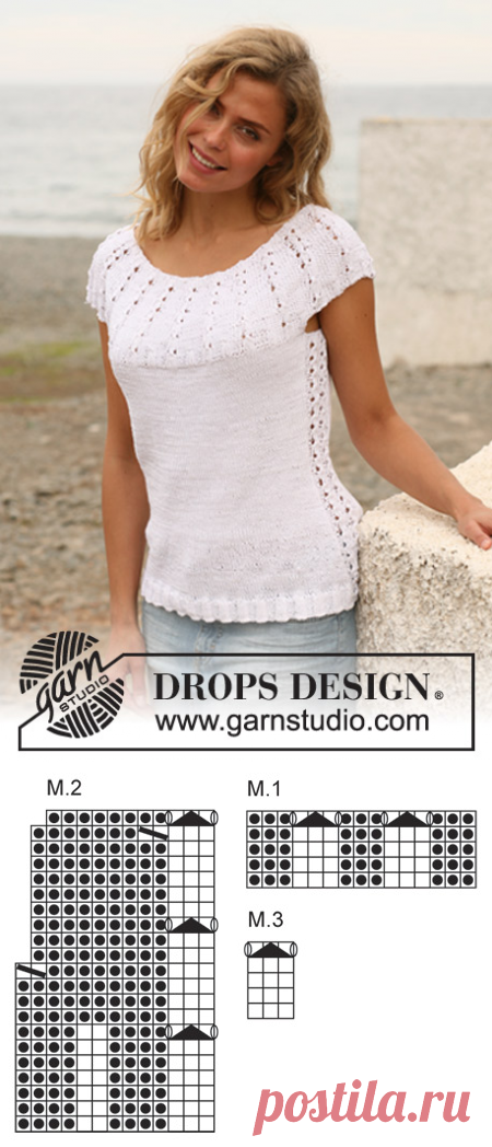 DROPS 128-11 - Knitted DROPS top with pattern on round yoke in "Muskat" or "Belle". Size S-XXXL. - Free pattern by DROPS Design
