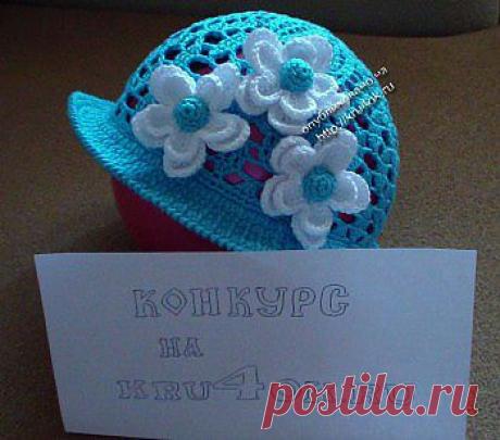 Голубая шапочка для дочки - вязание крючком на kru4ok.ru