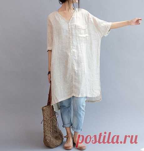Women Loose Fitting linen Long dress/ Asymmetric Light gray oversized loose…
