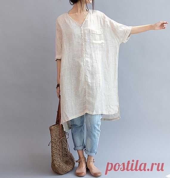 Women Loose Fitting linen Long dress/ Asymmetric Light gray oversized loose…