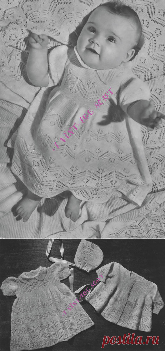Baby 3ply Fingering Matinee Jacket Dress Bonnet and Shawl