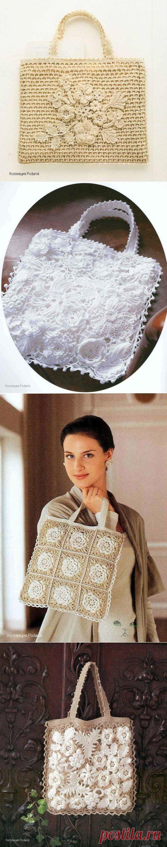 ВЯЗАНЫЕ СУМКИ ирландским кружевом... со схемами....