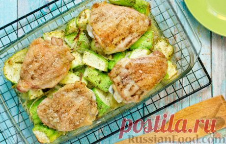 Рецепт: Курица с кабачками в духовке на RussianFood.com