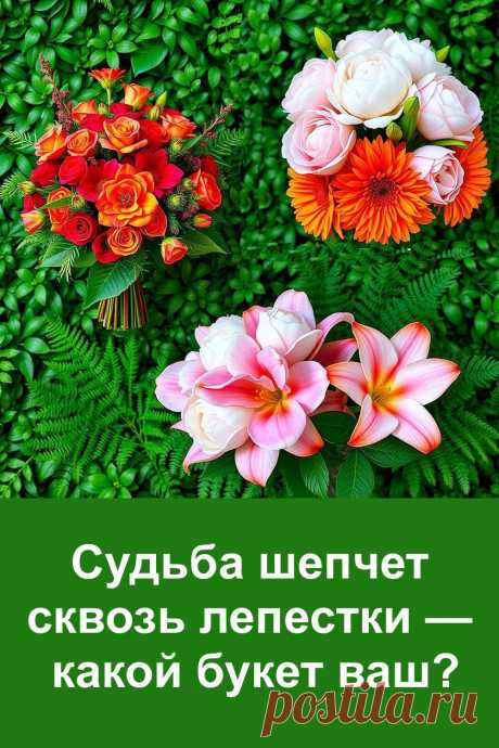 Перед вами три красивых букета, каждый из которых несёт особый смысл. Этот тест поможет вам понять, что пытается сказать судьба. Всё просто: выберите один букет, который привлёк взгляд, и прочитайте, что за ним скрывается. Никакой магии — только интересный подход, который увлечёт и удивит. Проверьте сами!