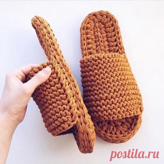 Как связать тапочки из трикотажной пряжи
