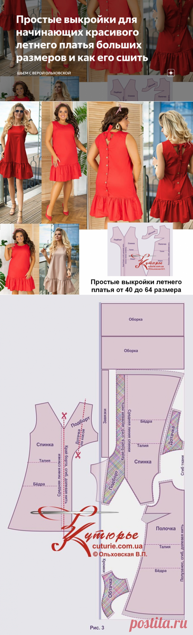 Простые выкройки для начинающих красивого летнего платья больших размеров и как его сшить | Шьем с Верой Ольховской | Яндекс Дзен