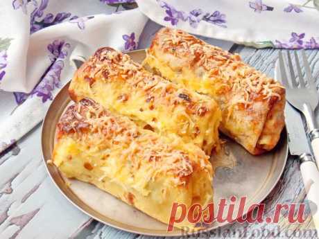 Рецепт: Яичные блинчики с начинкой из курицы, грибов и сыра на RussianFood.com
