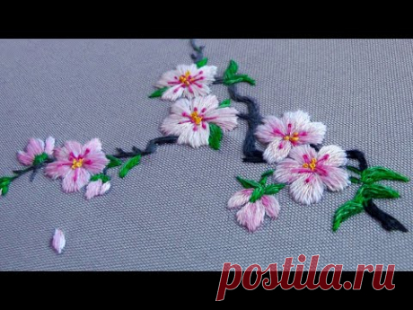 Вышивка гладью: Как вышить ветку сакуры
