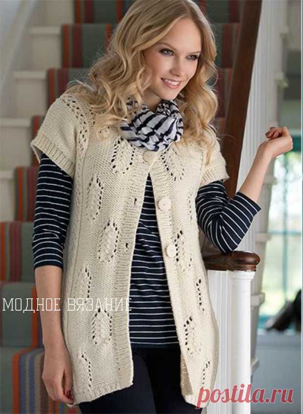 Длинный жилет ажурными листьями из *Simply Knitting* - Модное вязание
