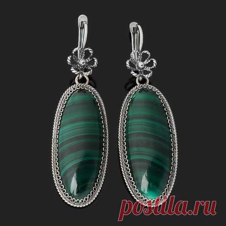 5.590 р-Купить Серьги малахит Конго (нейзильбер, биж. сплав) Доставка по всему миру! Заходи и покупай сейчас! | Интернет-магазин Минерал Маркет - 410812