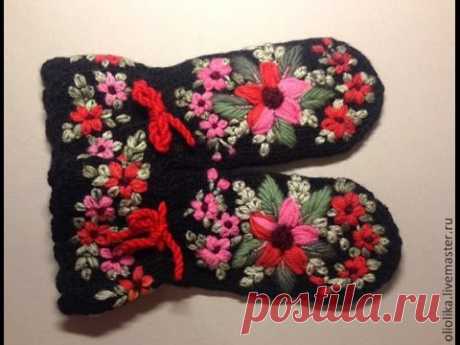 ВЫШИВКА НА ВАРЕЖКАХ.  часть 1. THE EMBROIDERY ON THE MITTENS.