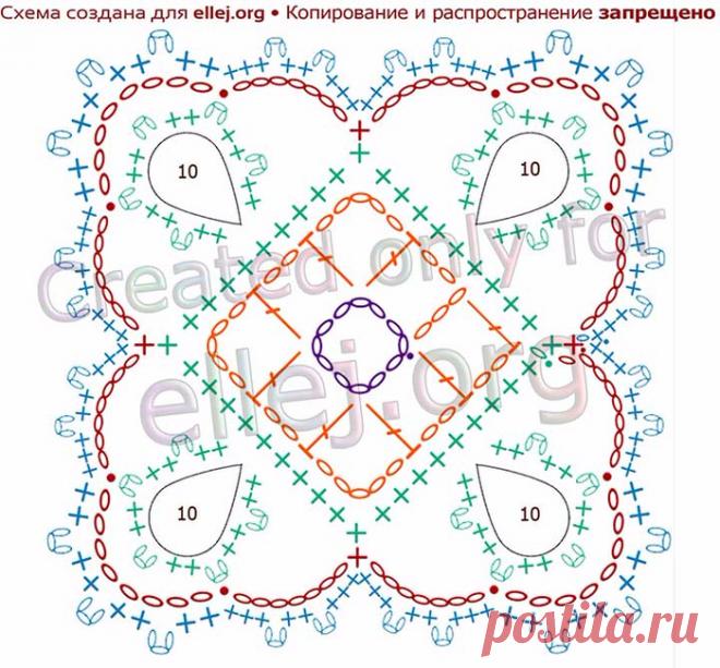 Вязание. Подробнейший мастер-класс по безотрывному вязанию королевских квадратов.