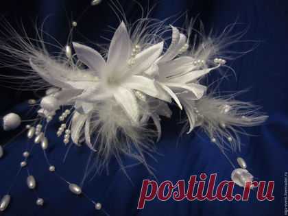 Купить Свадебное украшение в прическу "Белые лилии" - свадебное украшение, украшение для волос, прическа невесты