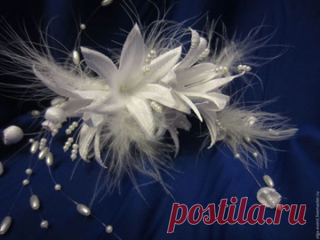 Купить Свадебное украшение в прическу "Белые лилии" - свадебное украшение, украшение для волос, прическа невесты