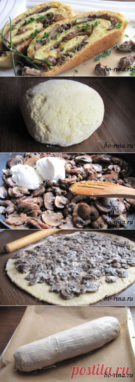 Рулет с грибами (картофельное тесто)