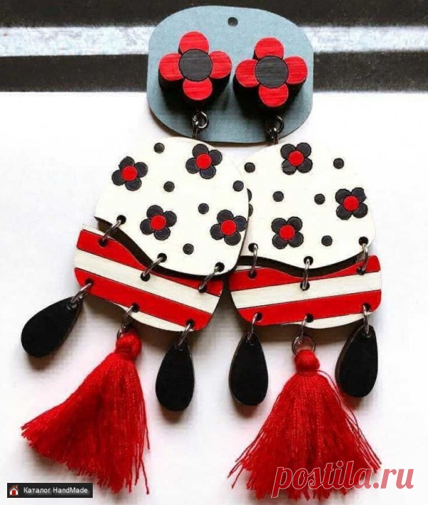 Серьги 'Амазония' красные ручной работы купить в Минске и Беларуси, цены на HandMade