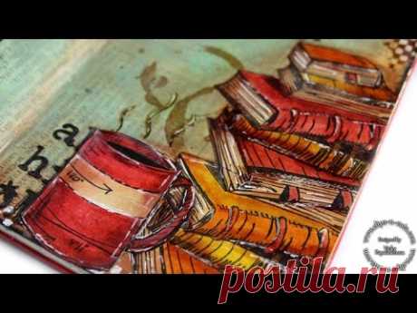 Art journal layout - books and coffee