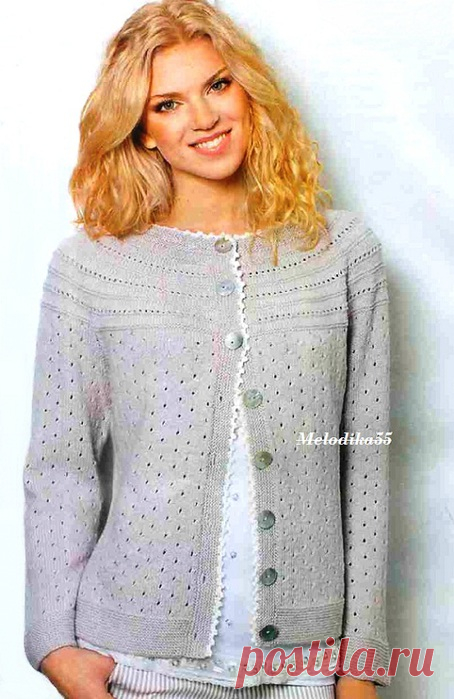 жакет спицами на круглой кокетке