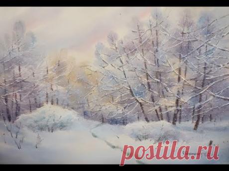 🔴УРОК АКВАРЕЛИ для начинающих//ЗИМНИЙ ПЕЙЗАЖ//ИГОРЬ МАНУХОВ