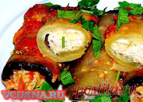 Рулетики из баклажан и курицы.
