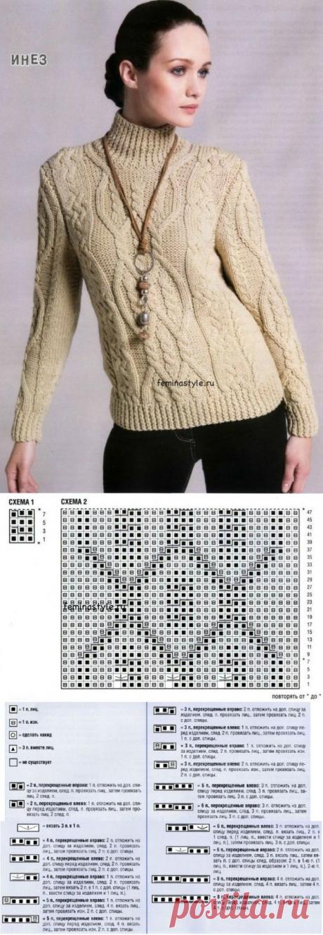 Связанный спицами женский свитер с миксом узоров / Рукоделие / Домоводство / Женские секреты / Женский стиль