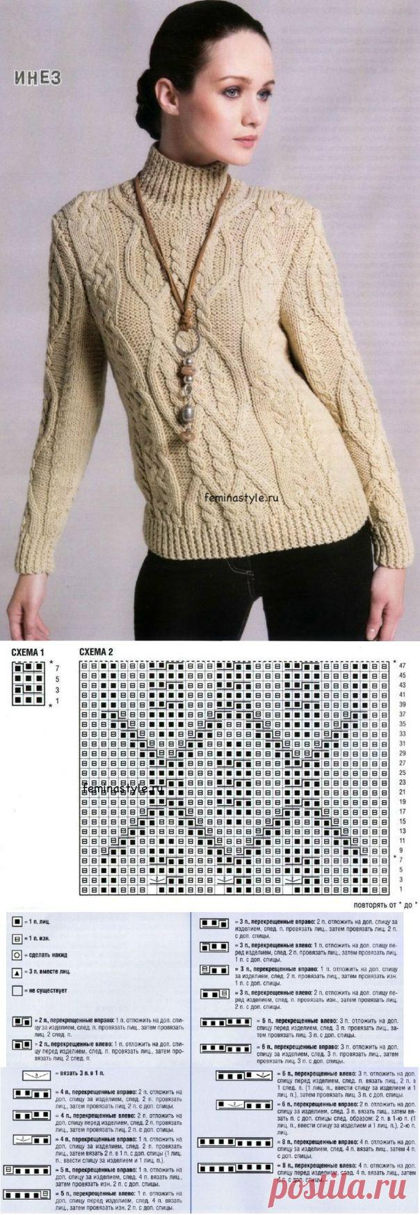 Связанный спицами женский свитер с миксом узоров / Рукоделие / Домоводство / Женские секреты / Женский стиль