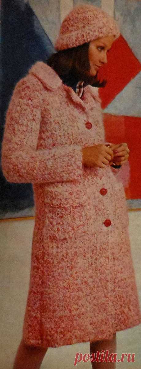 Vintage Tweeded Coat &amp; Cap Set Crochet Pattern 1960's Sizes 8-14