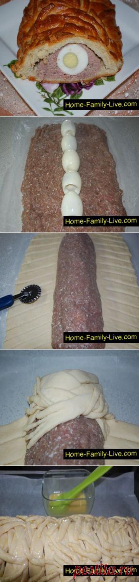 Пирог плетенка с фаршем и яйцом - Кулинарные рецепты