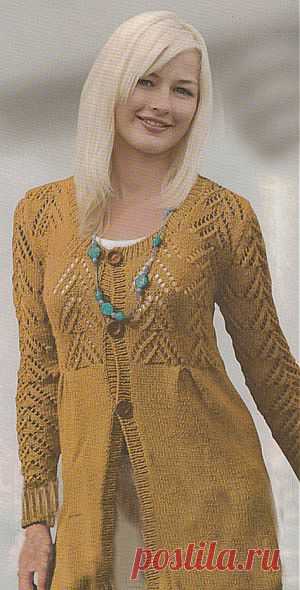 Длинный жакет, связанный спицами/Пуловеры. Жакеты. Джемперы. Кофточки. Блузки. Свитера/Вязание/Статьи / Шитье, вязание, рукоделие, бисероплетение