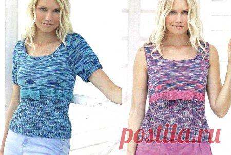 Вязание спицами кофточки или топа с бантиком